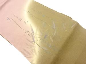 作家物　縮緬地和歌に草葉模様暈し名古屋帯